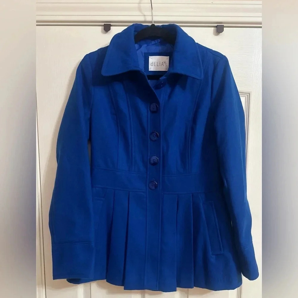 NWOT-DELIAS Blue Pleated Button Down Coat Y2K. Size Medium.‎